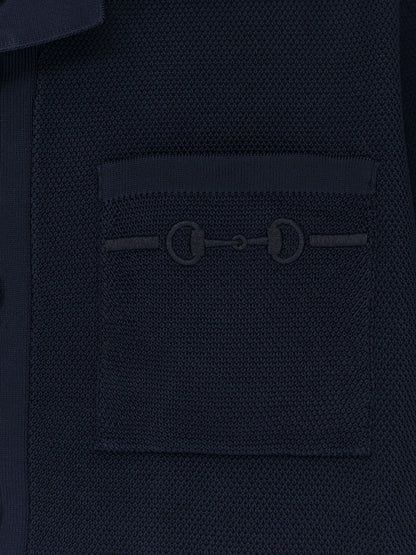 Gucci Viscose blend polo shirt with front Horsebit embroidery - Ink Mix