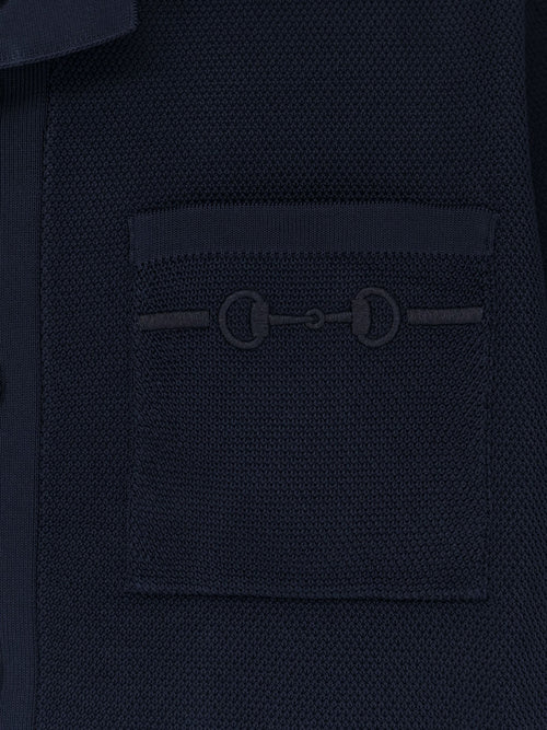 Gucci Viscose blend polo shirt with front Horsebit embroidery - Ink Mix