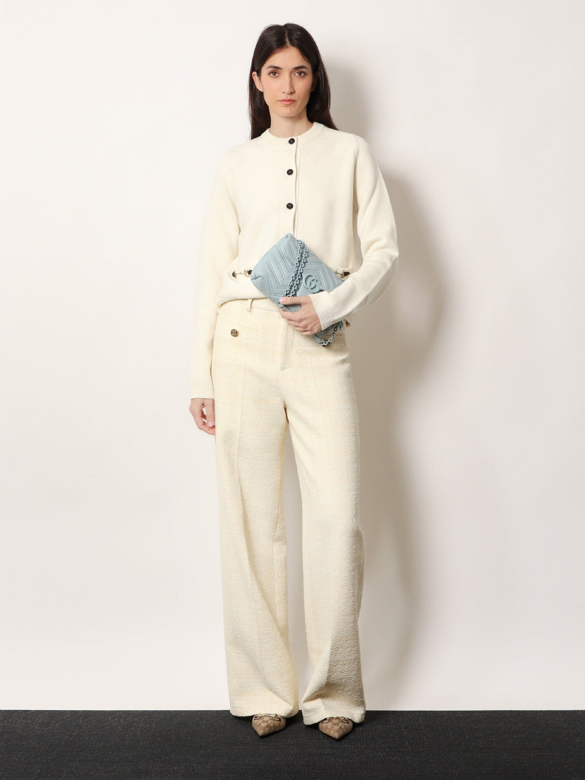 Gucci Wool and cashmere cardigan with metal Horsebit - White Mix
