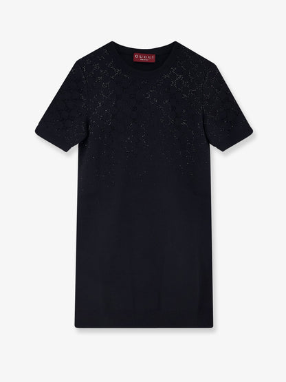 Gucci Short Wool Dress With Gg Crystals