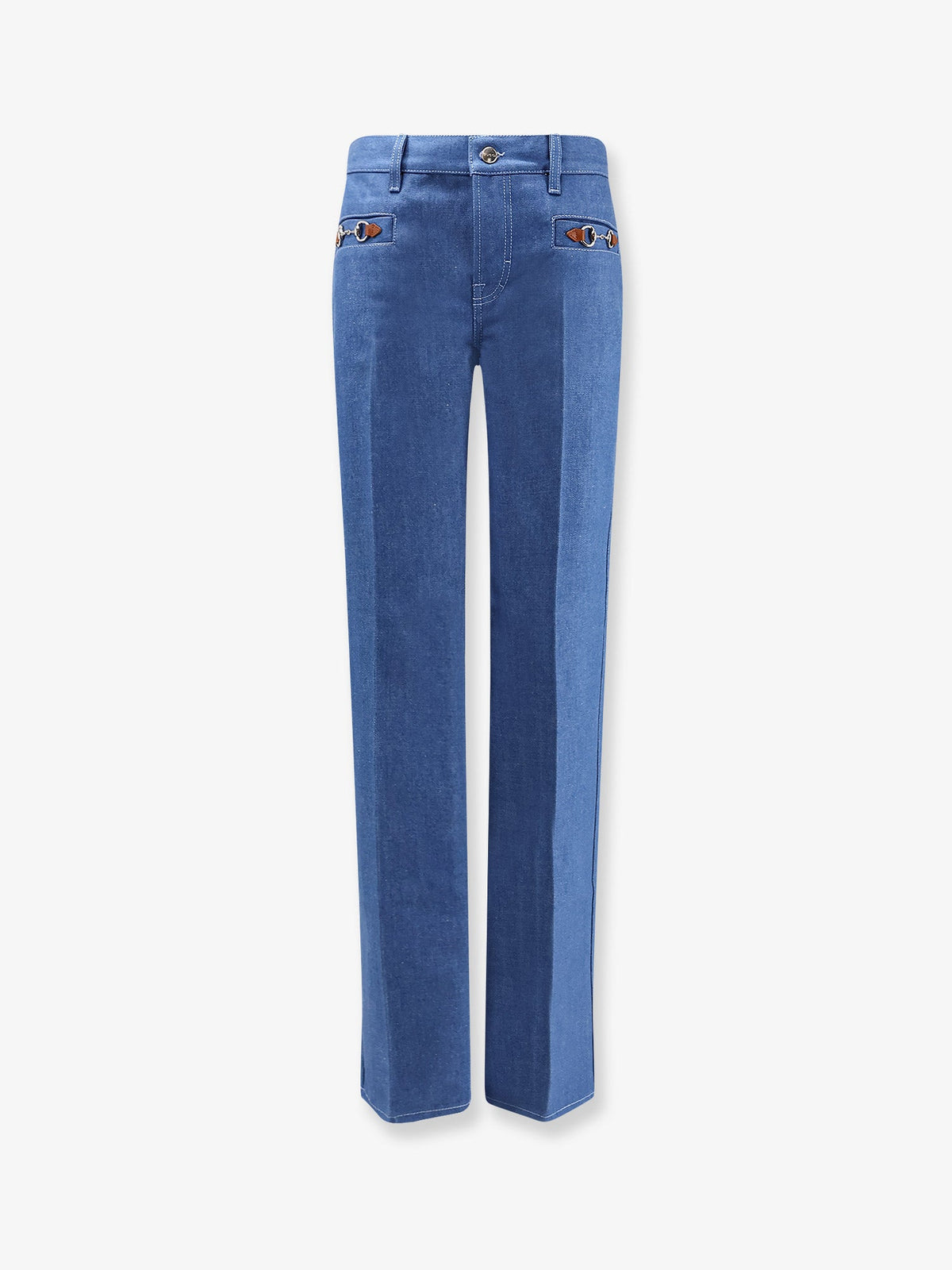Gucci Cotton jeans with iconic frontal Horsebits - Baby Blue