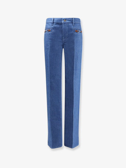 Gucci Cotton jeans with iconic frontal Horsebits - Baby Blue