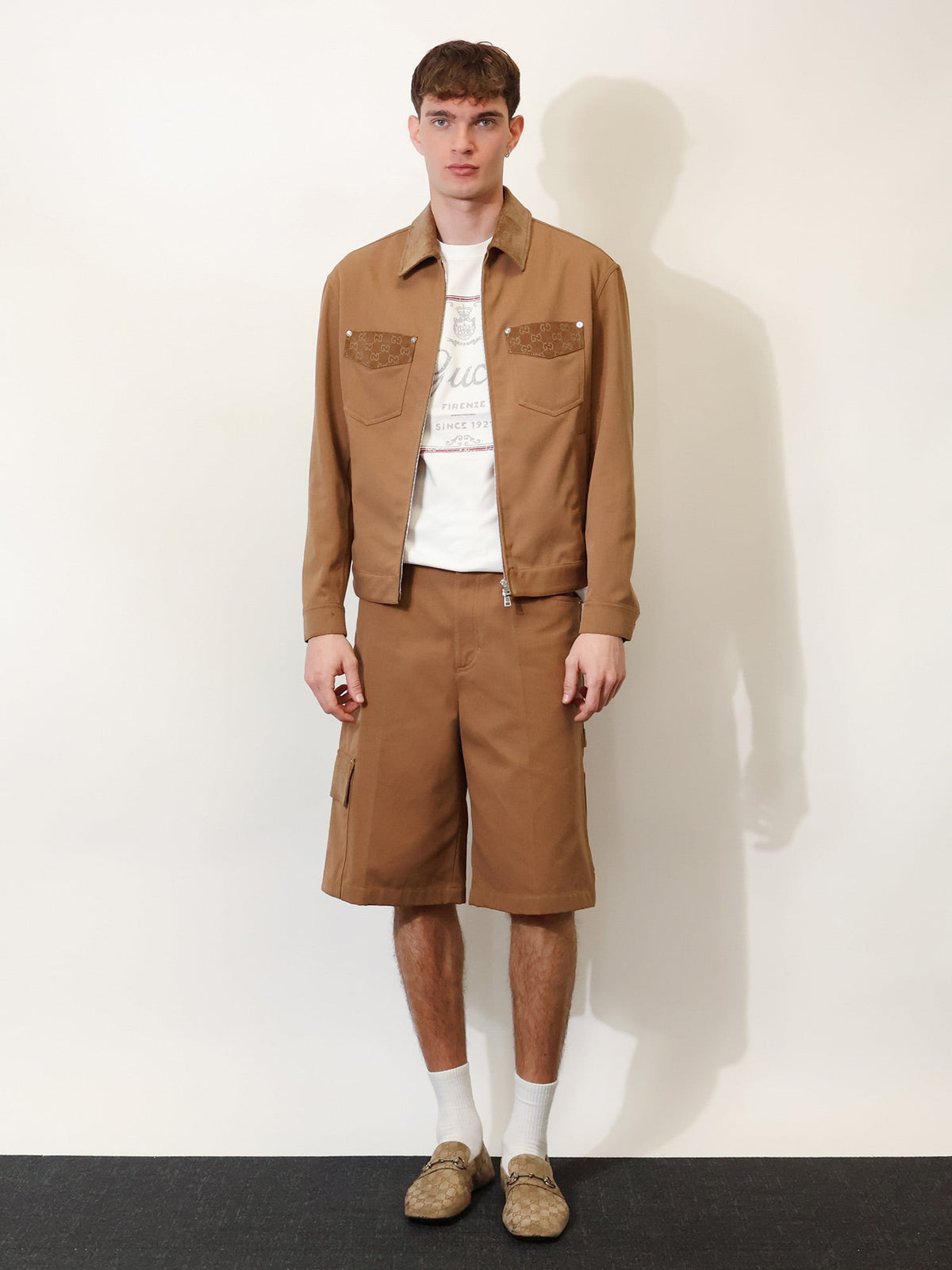 Gucci Canvas Jacket with GG details - Camel
