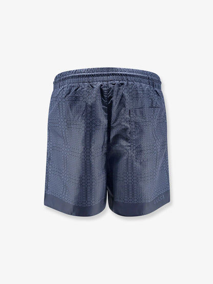 Gucci Nylon Swim Trunks With All Over Gucci Incrocio Print