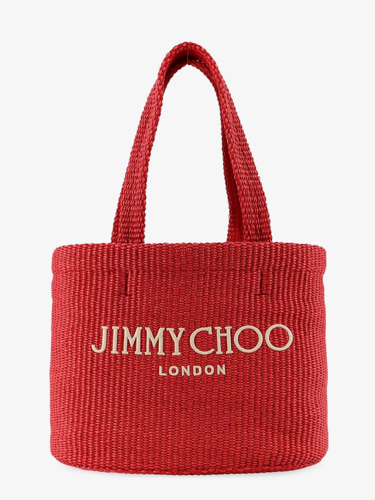 Jimmy Choo Raffia shopping bag with lettering logo on the front - Rubyredlightgold
