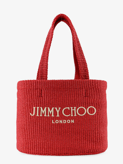 Jimmy Choo Raffia shopping bag with lettering logo on the front - Rubyredlightgold