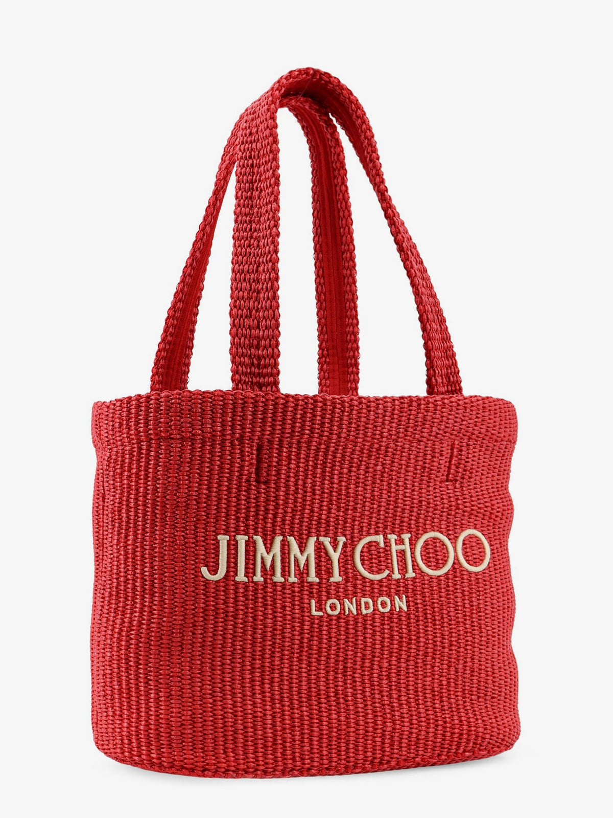 Jimmy Choo Raffia shopping bag with lettering logo on the front - Rubyredlightgold