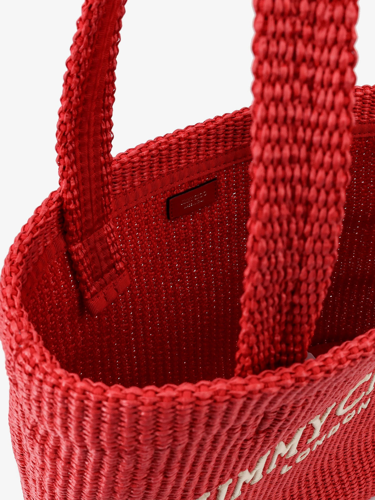 Jimmy Choo Raffia shopping bag with lettering logo on the front - Rubyredlightgold