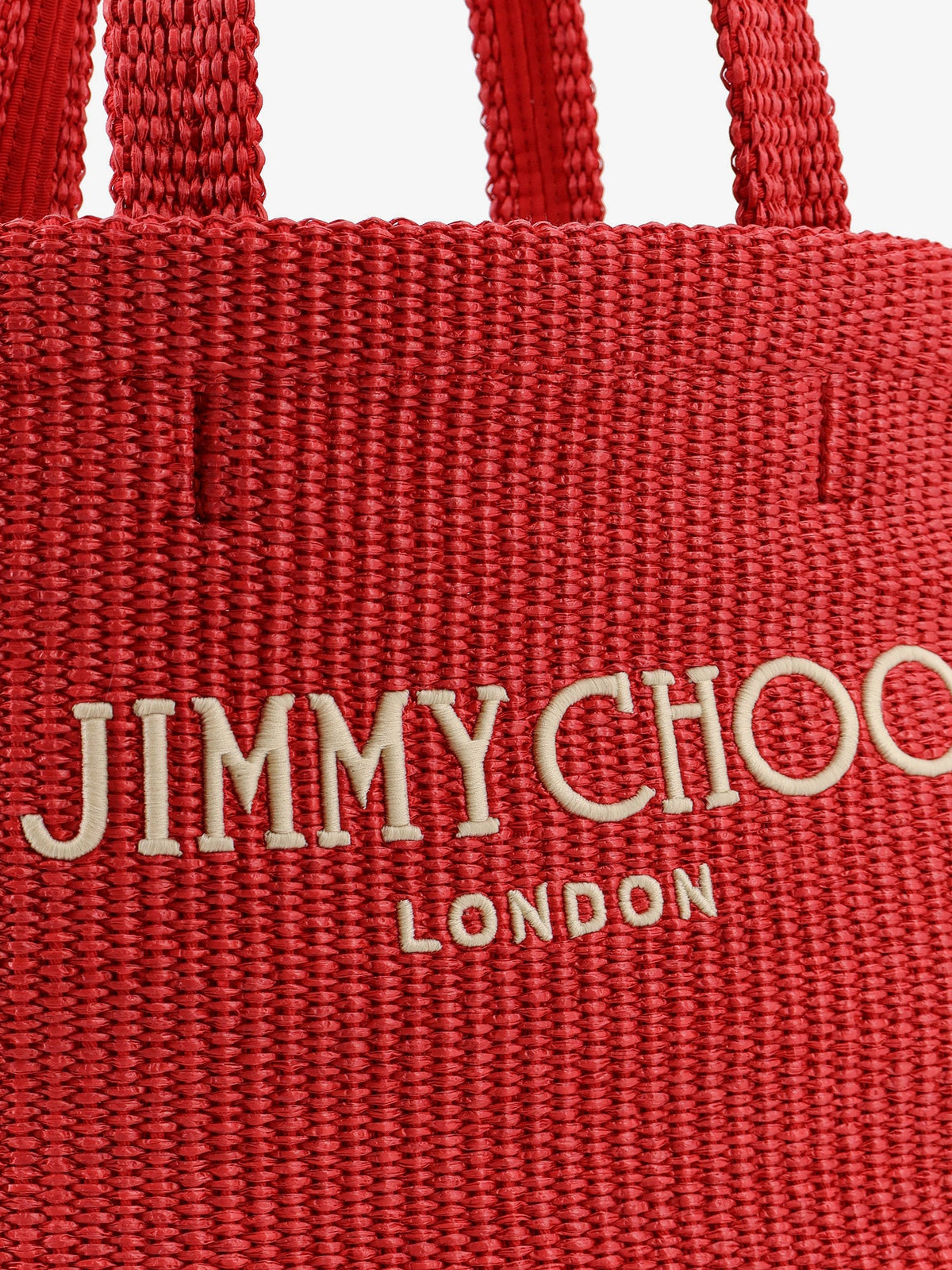 Jimmy Choo Raffia shopping bag with lettering logo on the front - Rubyredlightgold