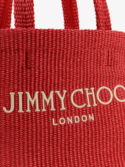Jimmy Choo Raffia shopping bag with lettering logo on the front - Rubyredlightgold