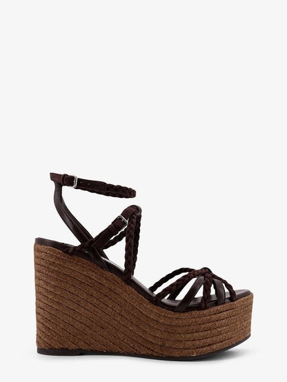 Jimmy Choo Nyra leather and raffia sandals - Chocolatecoffee