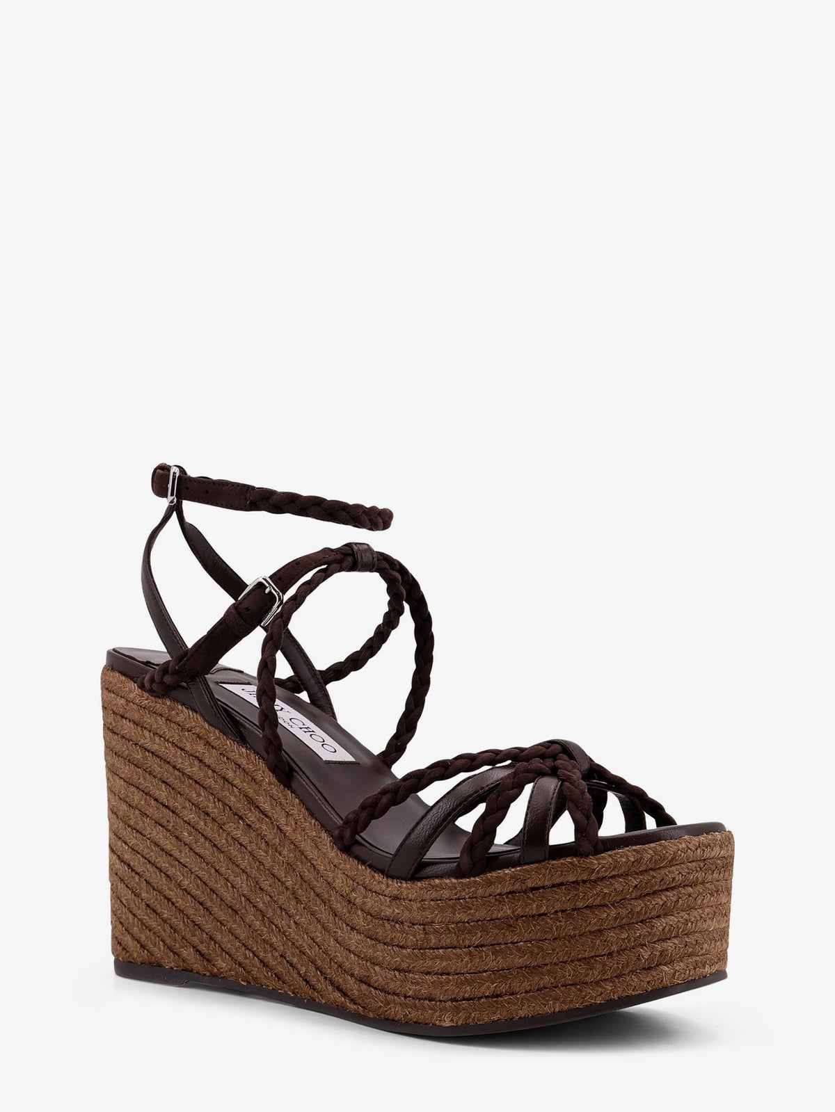 Jimmy Choo Nyra leather and raffia sandals - Chocolatecoffee