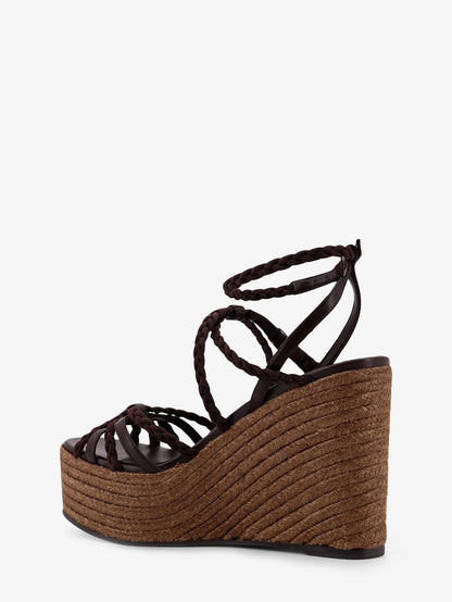 Jimmy Choo Nyra leather and raffia sandals - Chocolatecoffee