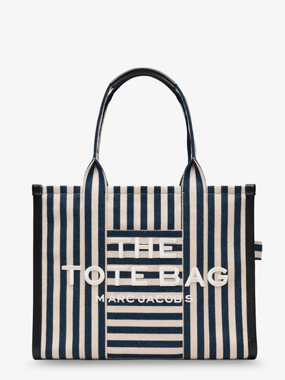 Marc Jacobs The Large Tote canvas handbag with front embroidered logo - Blue Sea Multi