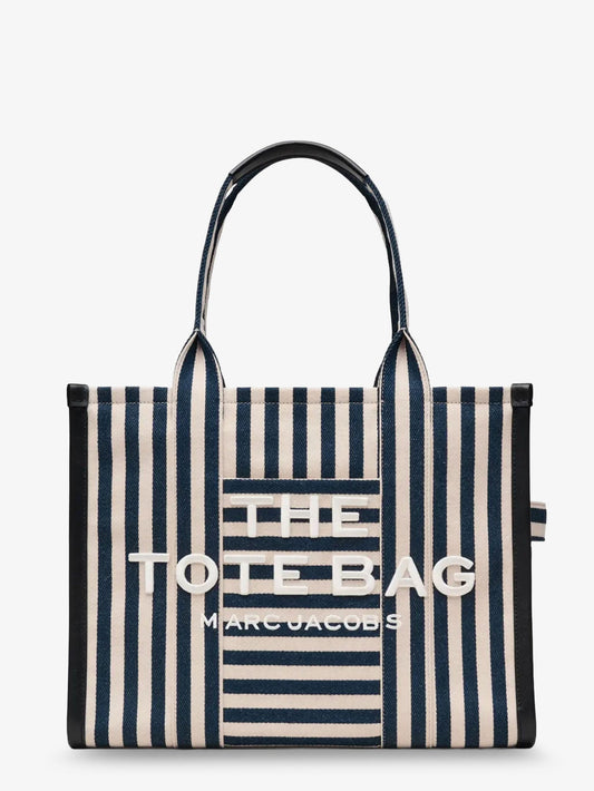 Marc Jacobs The Large Tote canvas handbag with front embroidered logo - Blue Sea Multi
