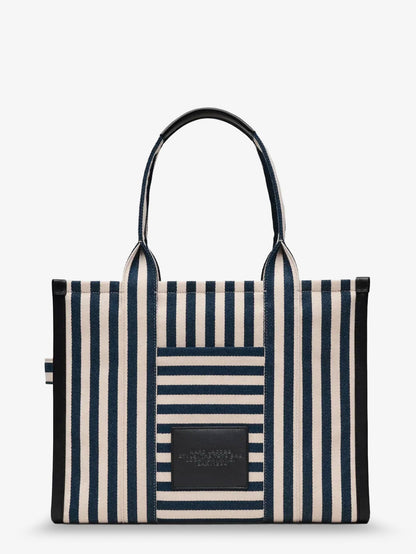 Marc Jacobs The Large Tote canvas handbag with front embroidered logo - Blue Sea Multi