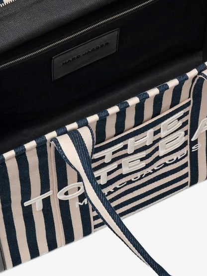 Marc Jacobs The Large Tote canvas handbag with front embroidered logo - Blue Sea Multi