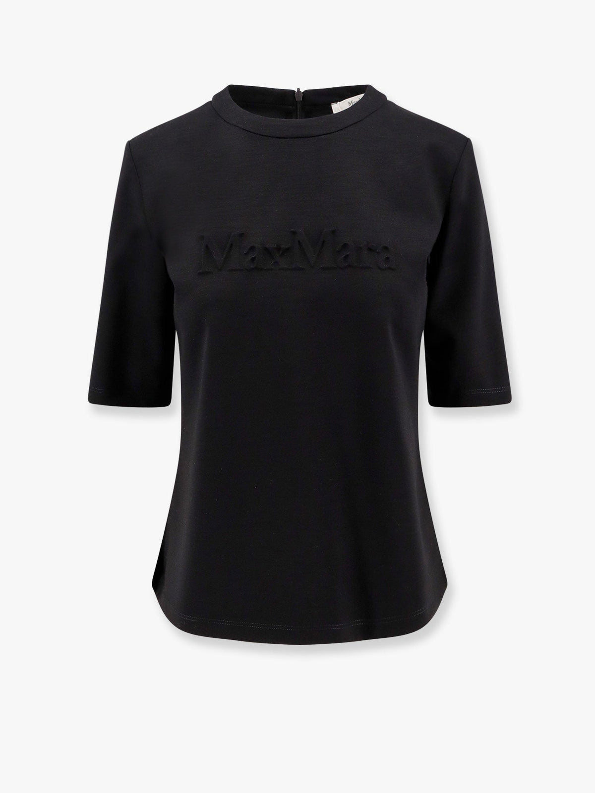 Max Mara Peter wool t-shirt with embossed frontal logo - Nero