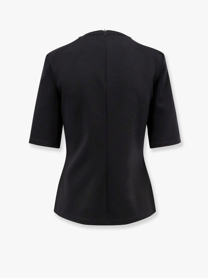 Max Mara Peter wool t-shirt with embossed frontal logo - Nero