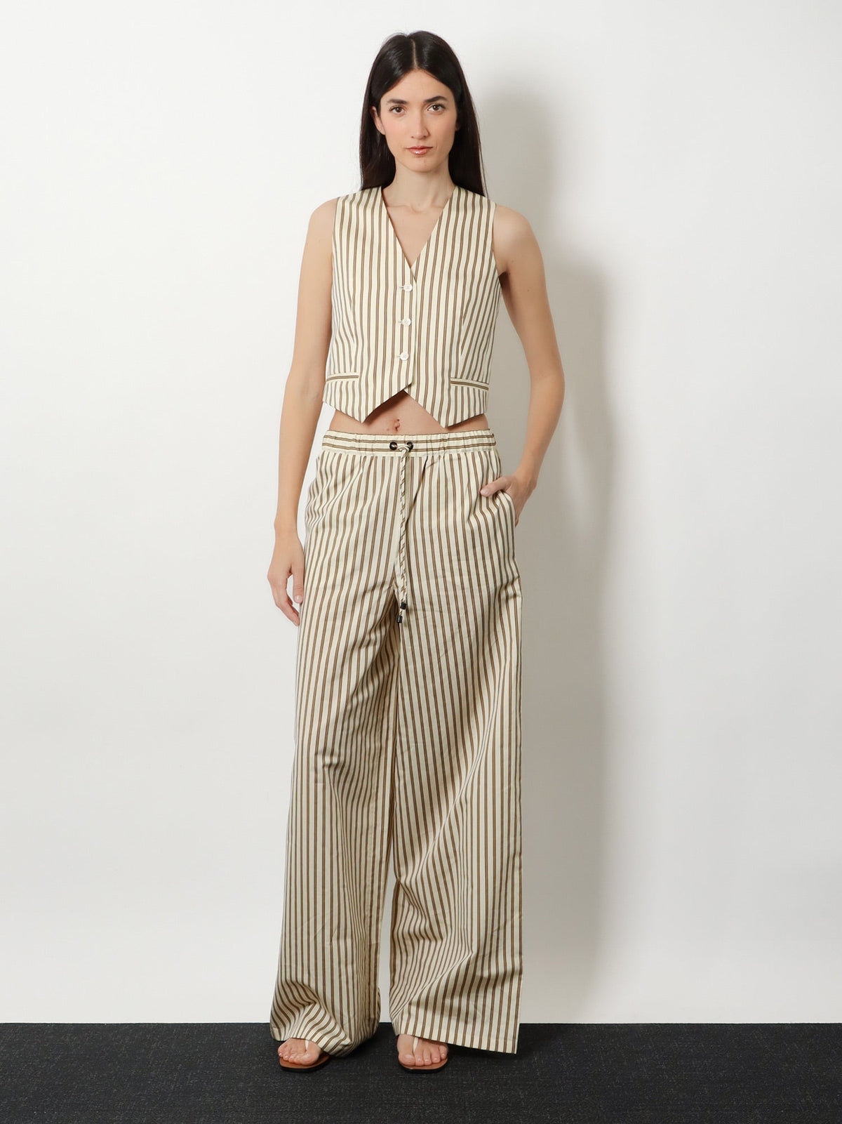 Max Mara Mxmfauno striped cotton and silk vest - Beige