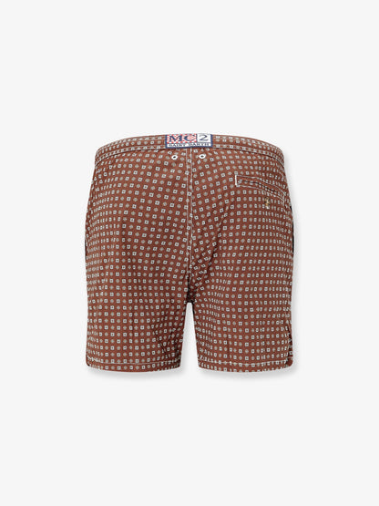 MC2 Saint Barth Nylon swim shorts with all-over micro pattern - Marrone