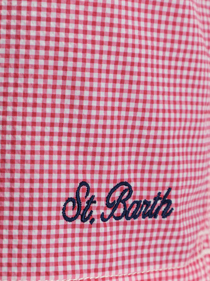 MC2 Saint Barth Patmos nylon swim trunks with vichy pattern - Rosso