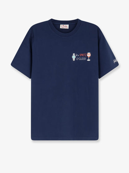 MC2 Saint Barth Portofino cotton T-shirt with embroidered logo on the front - Blu Scuro