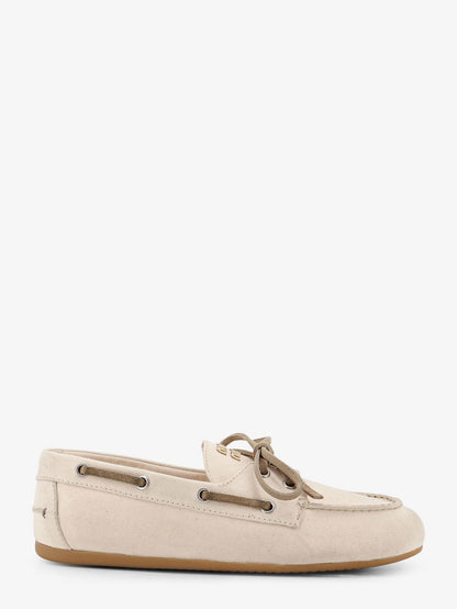Miu Miu Fabric loafers with front lettering logo - Ecru