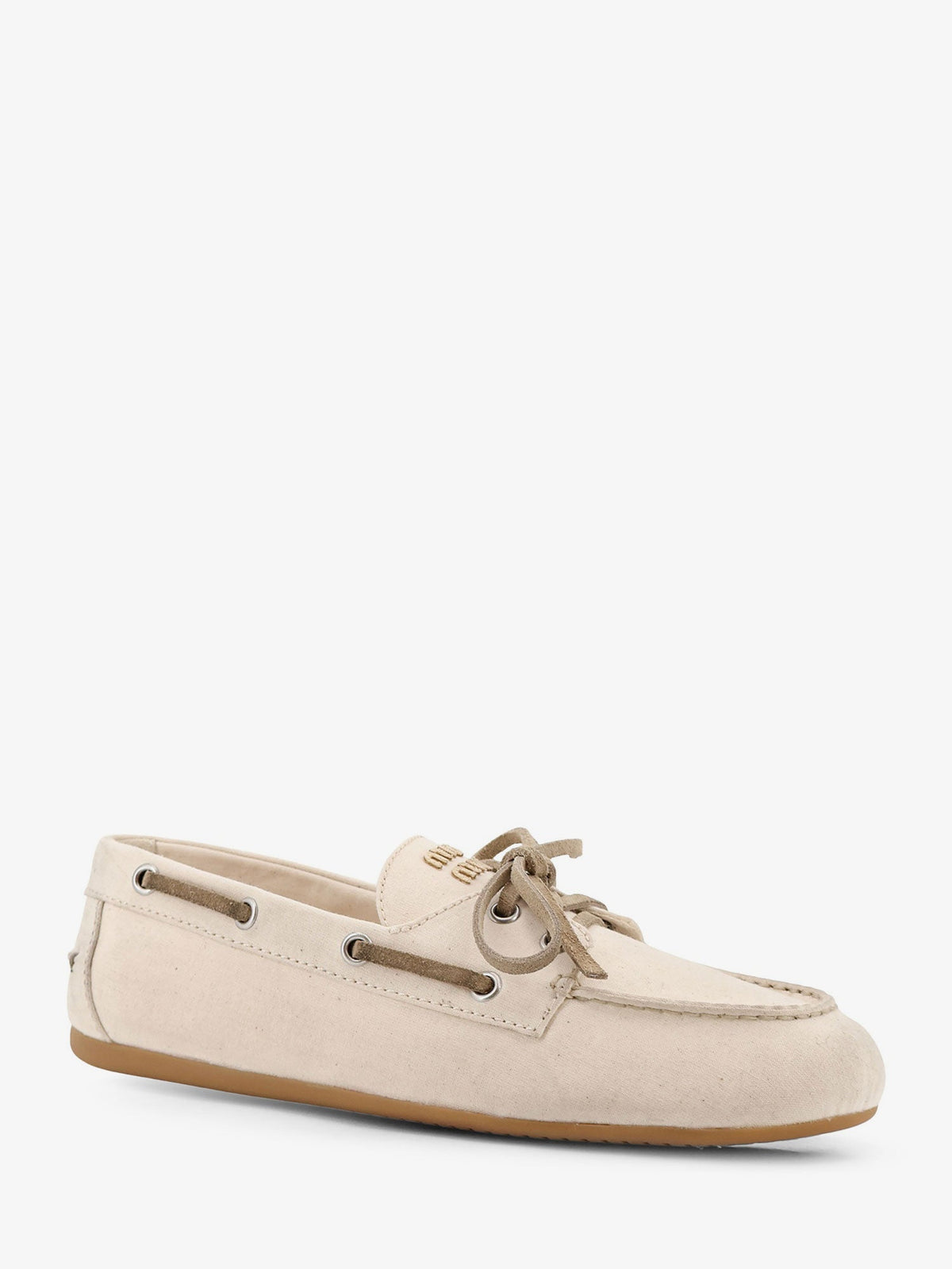 Miu Miu Fabric loafers with front lettering logo - Ecru