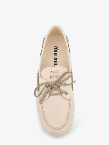 Miu Miu Fabric loafers with front lettering logo - Ecru