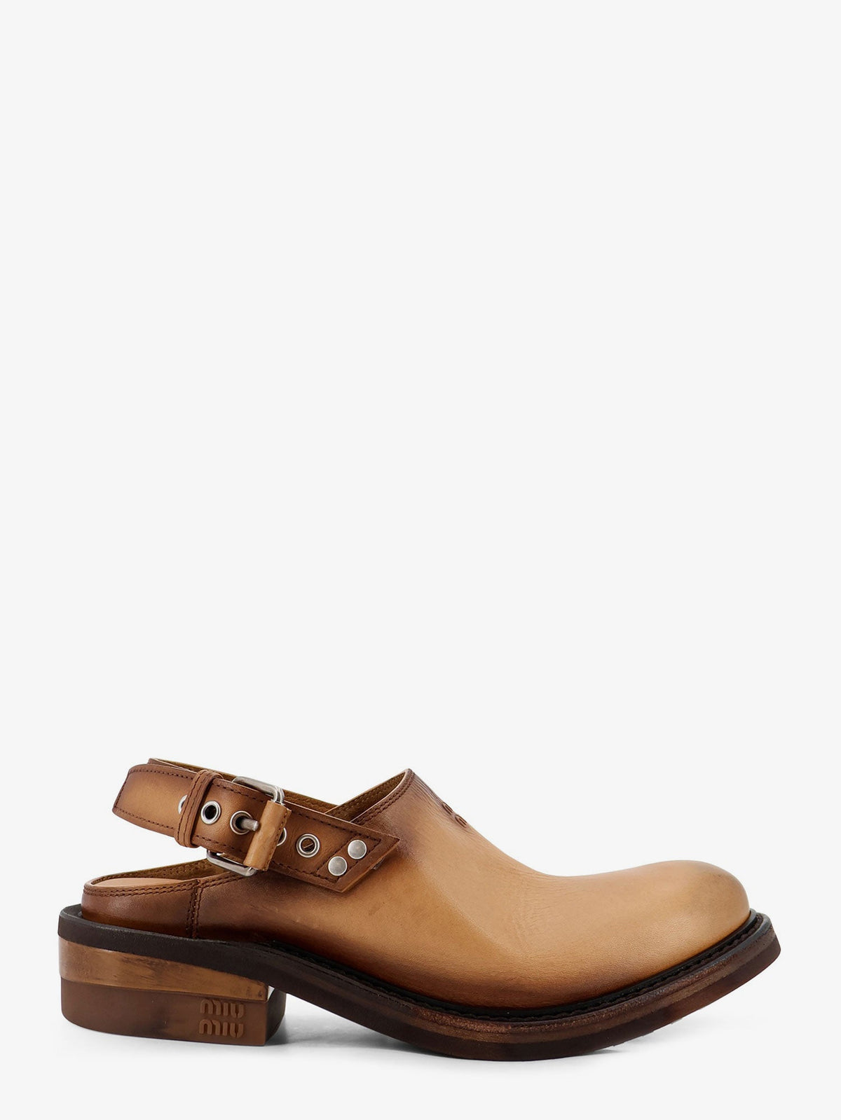 Miu Miu Foule Leather Sabot Sandals - Cuoio