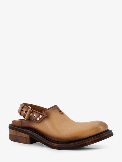 Miu Miu Foule Leather Sabot Sandals - Cuoio