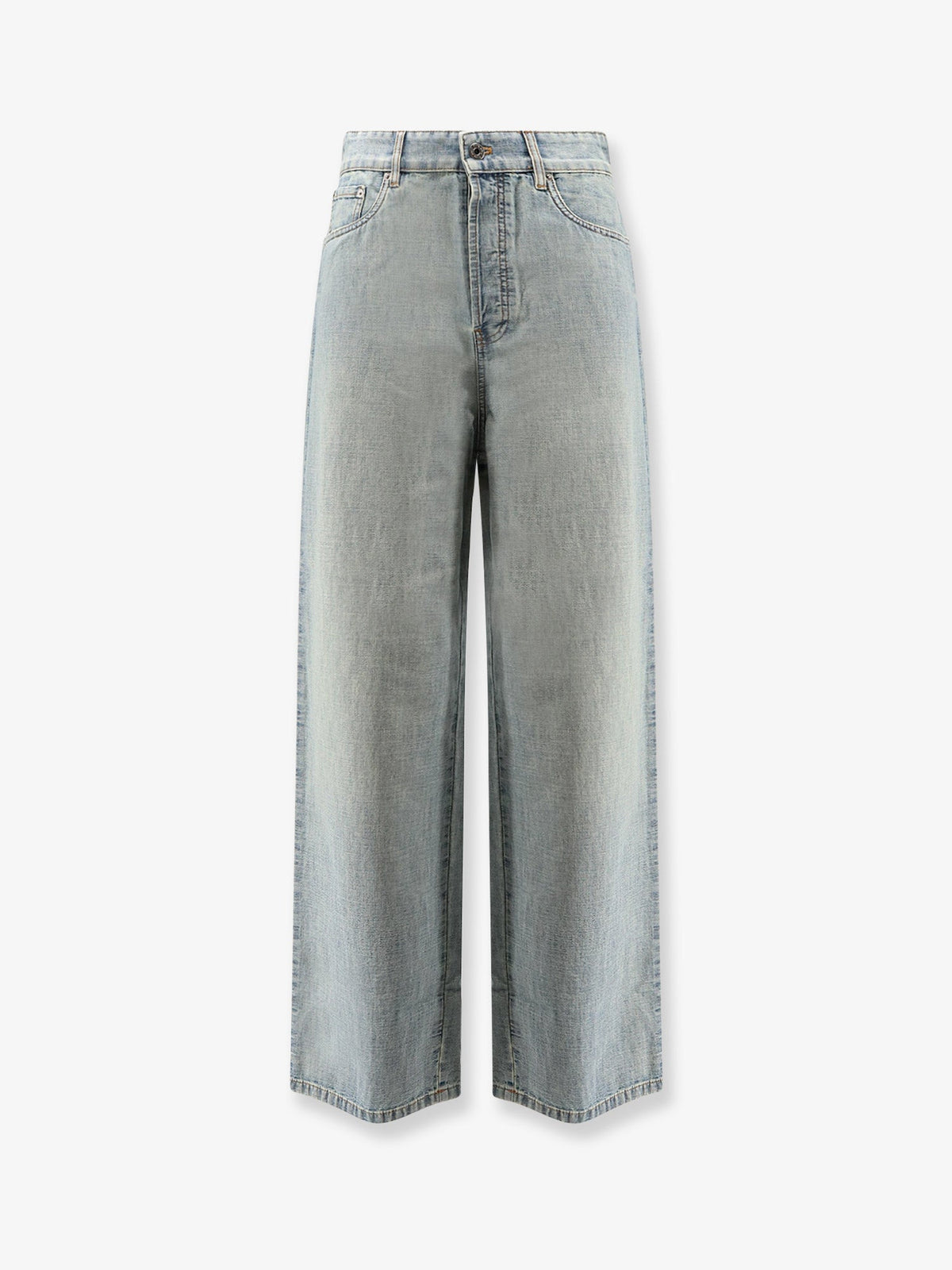 Miu Miu Cotton Jeans with Logo Lettering embroidery - Celeste