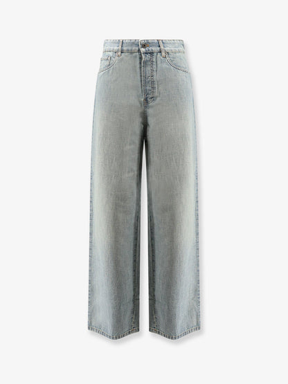 Miu Miu Cotton Jeans with Logo Lettering embroidery - Celeste