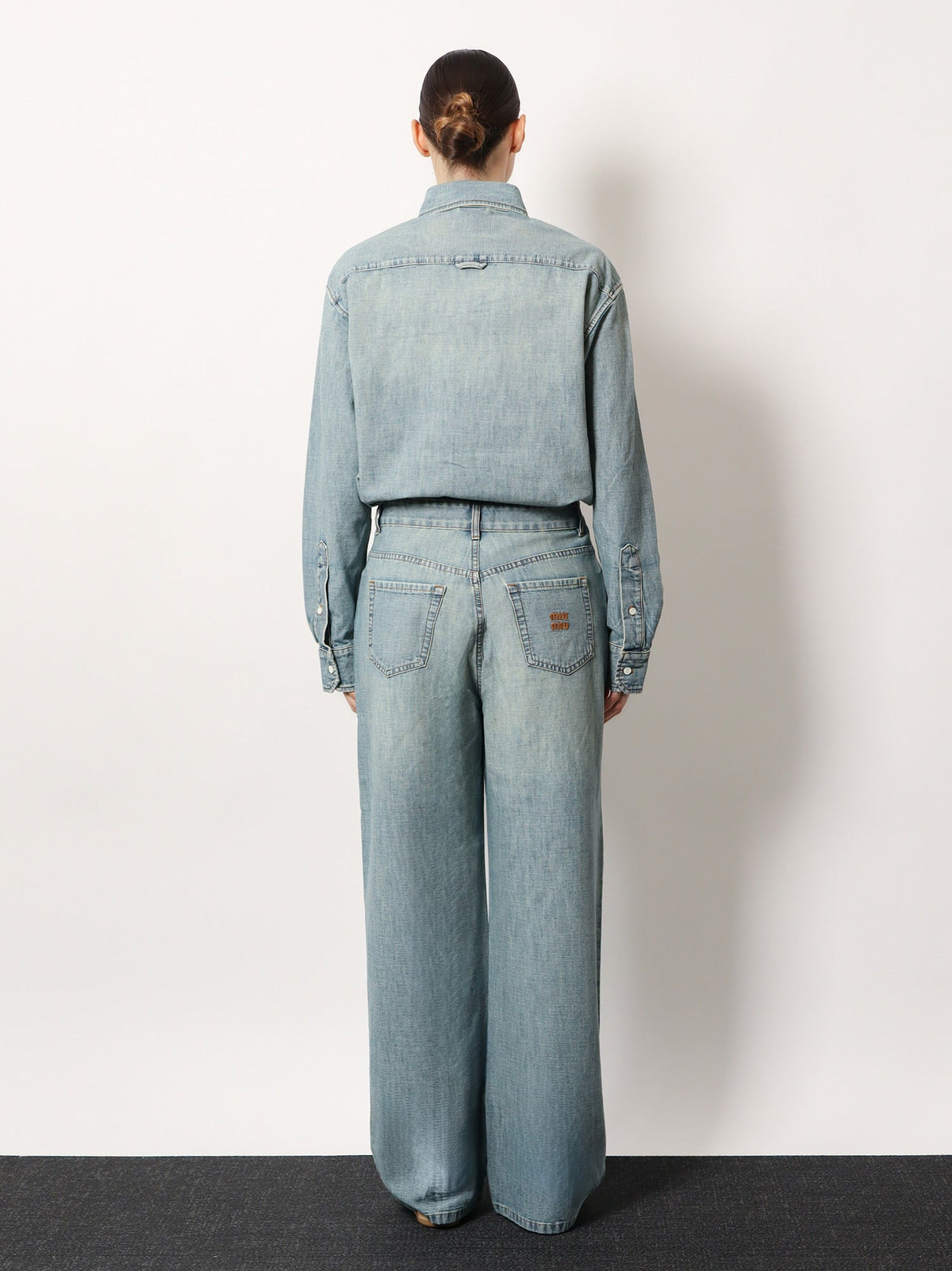 Miu Miu Cotton Jeans with Logo Lettering embroidery - Celeste