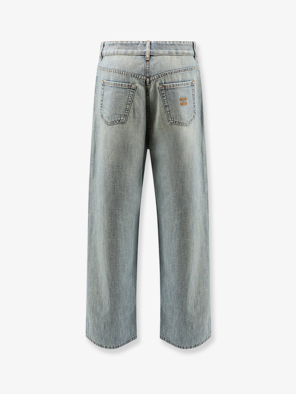 Miu Miu Cotton Jeans with Logo Lettering embroidery - Celeste