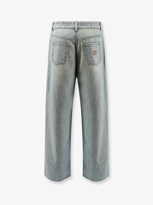 Miu Miu Cotton Jeans with Logo Lettering embroidery - Celeste