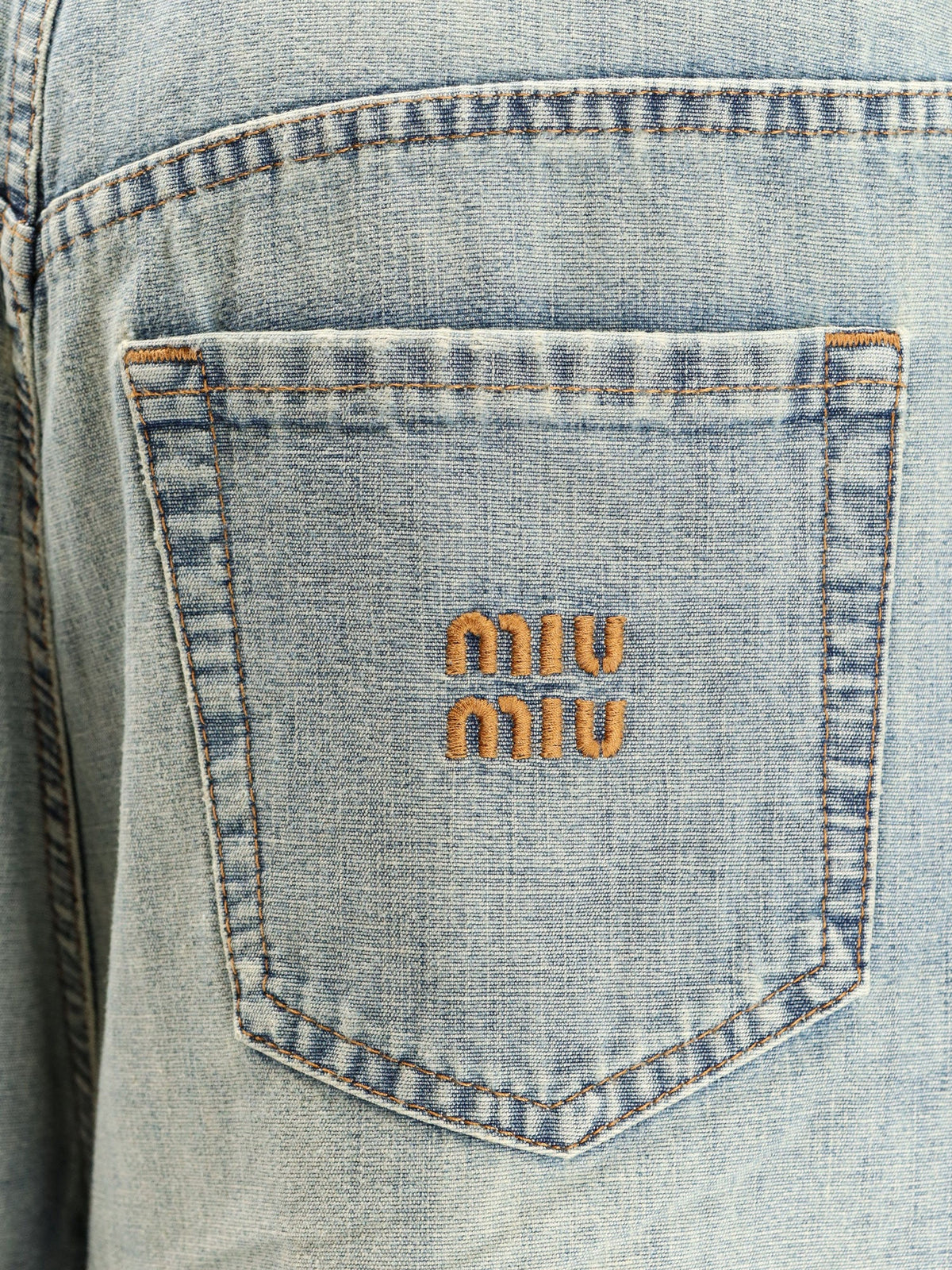 Miu Miu Cotton Jeans with Logo Lettering embroidery - Celeste