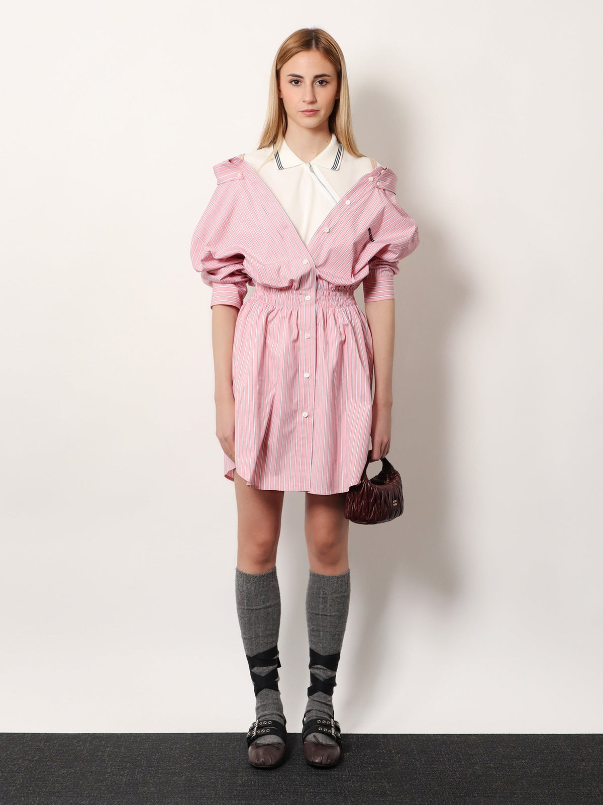 Miu Miu Striped cotton shirt dress - Rosa