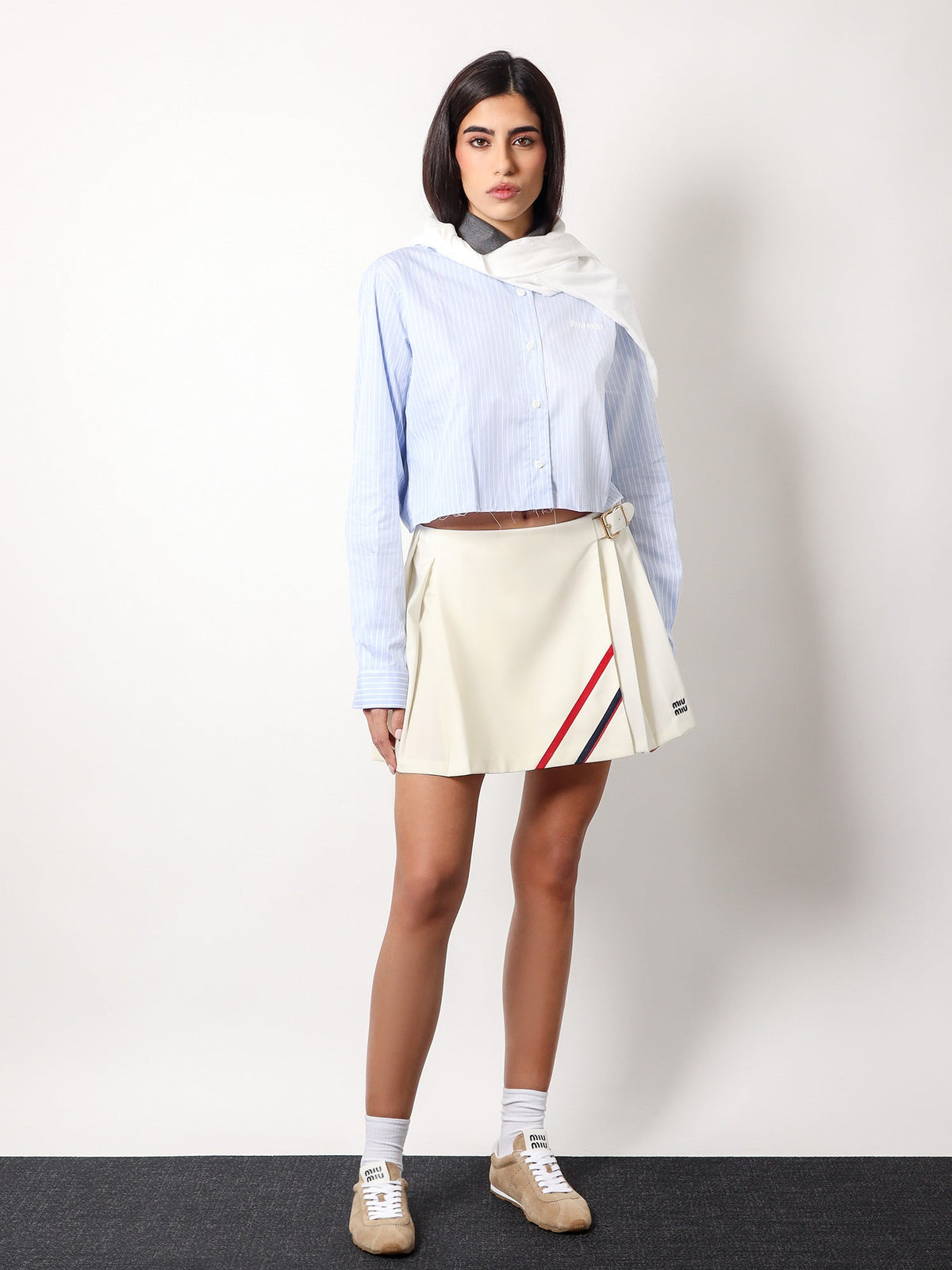 Miu Miu Plissé wool and mohair skirt - Bianco