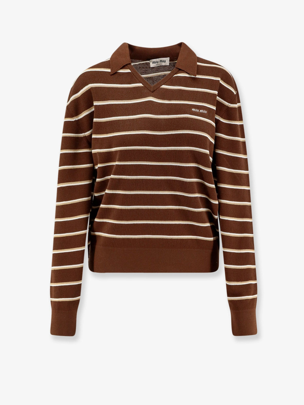 Miu Miu Striped cotton polo shirt - Cacao