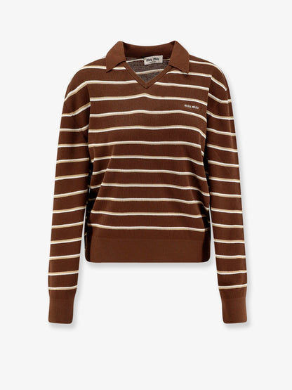 Miu Miu Striped cotton polo shirt - Cacao