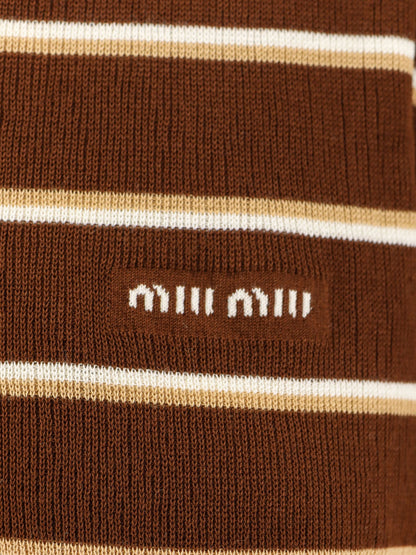Miu Miu Striped cotton polo shirt - Cacao
