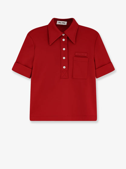 Miu Miu Polo Shirt with Lettering Logo patch - Rubino