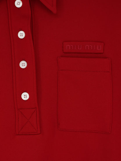 Miu Miu Polo Shirt with Lettering Logo patch - Rubino
