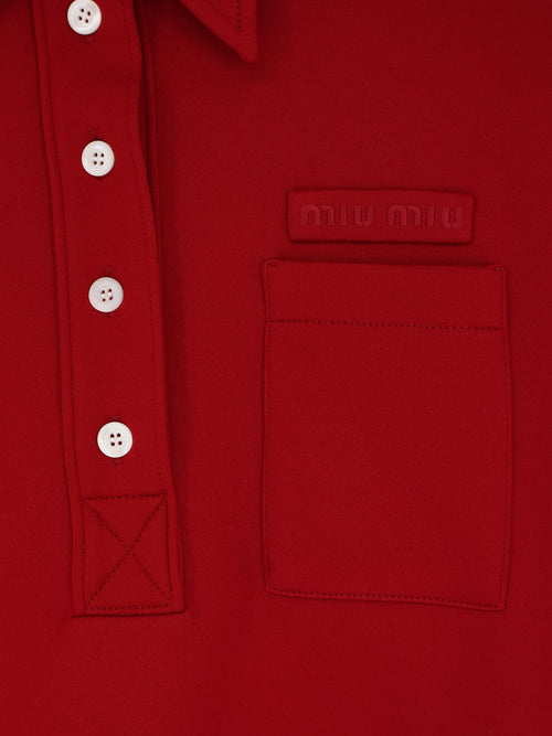 Miu Miu Polo Shirt with Lettering Logo patch - Rubino
