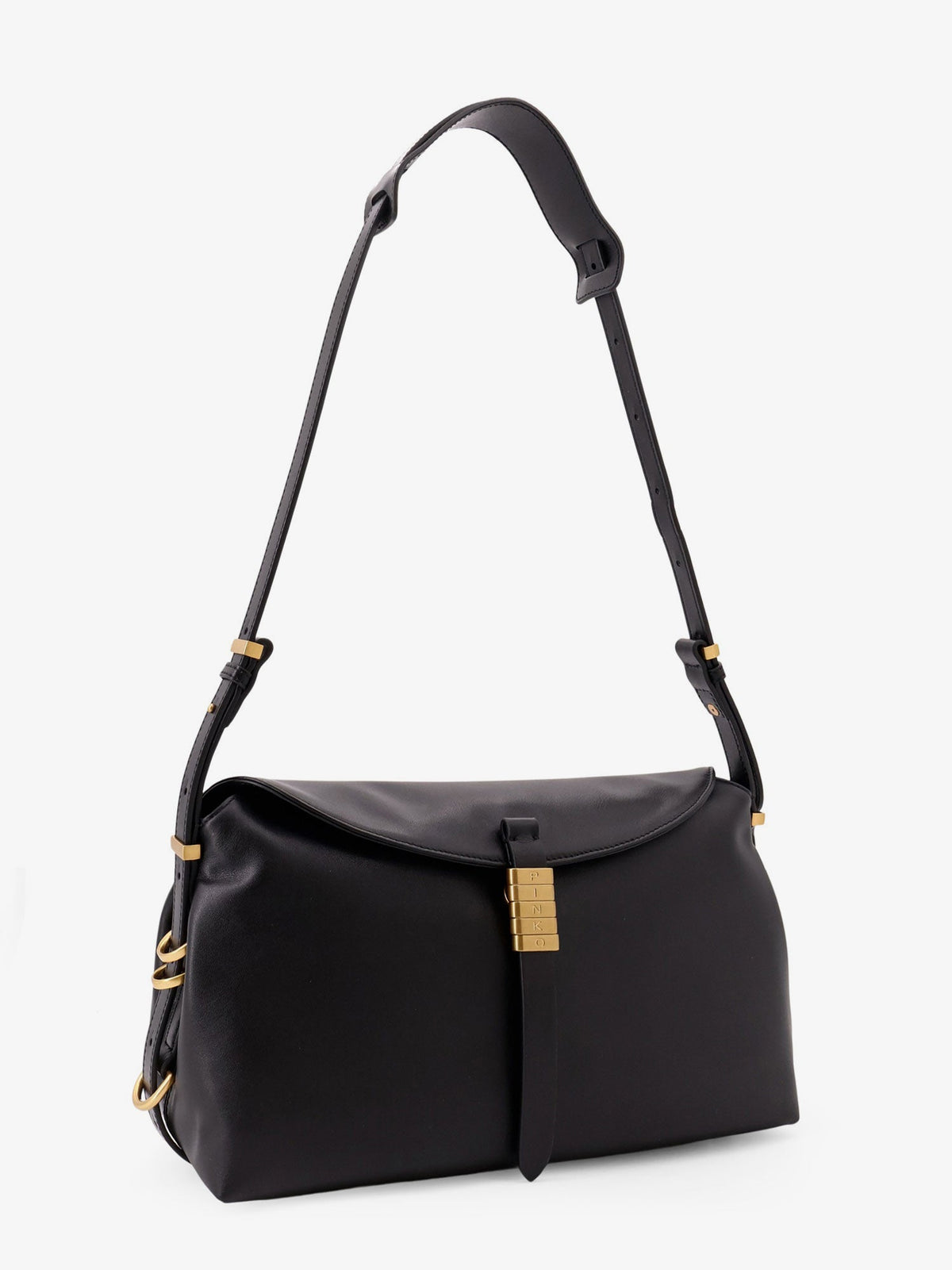 Pinko Leather shoulder bag with metal detail with engraved logo - Nero
