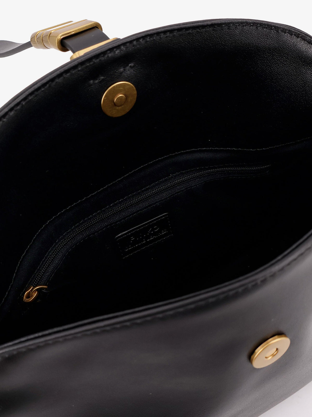 Pinko Leather shoulder bag with metal detail with engraved logo - Nero