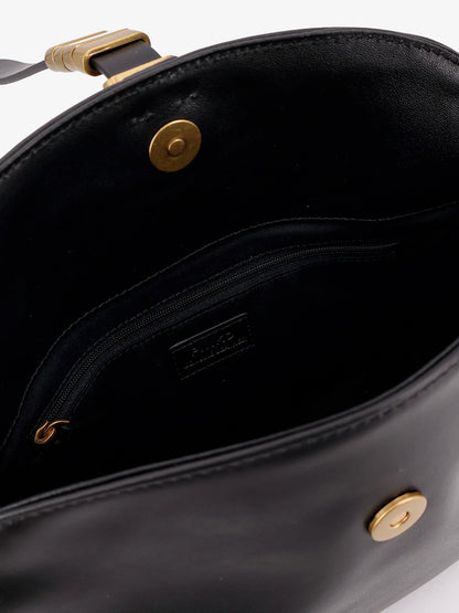 Pinko Leather shoulder bag with metal detail with engraved logo - Nero