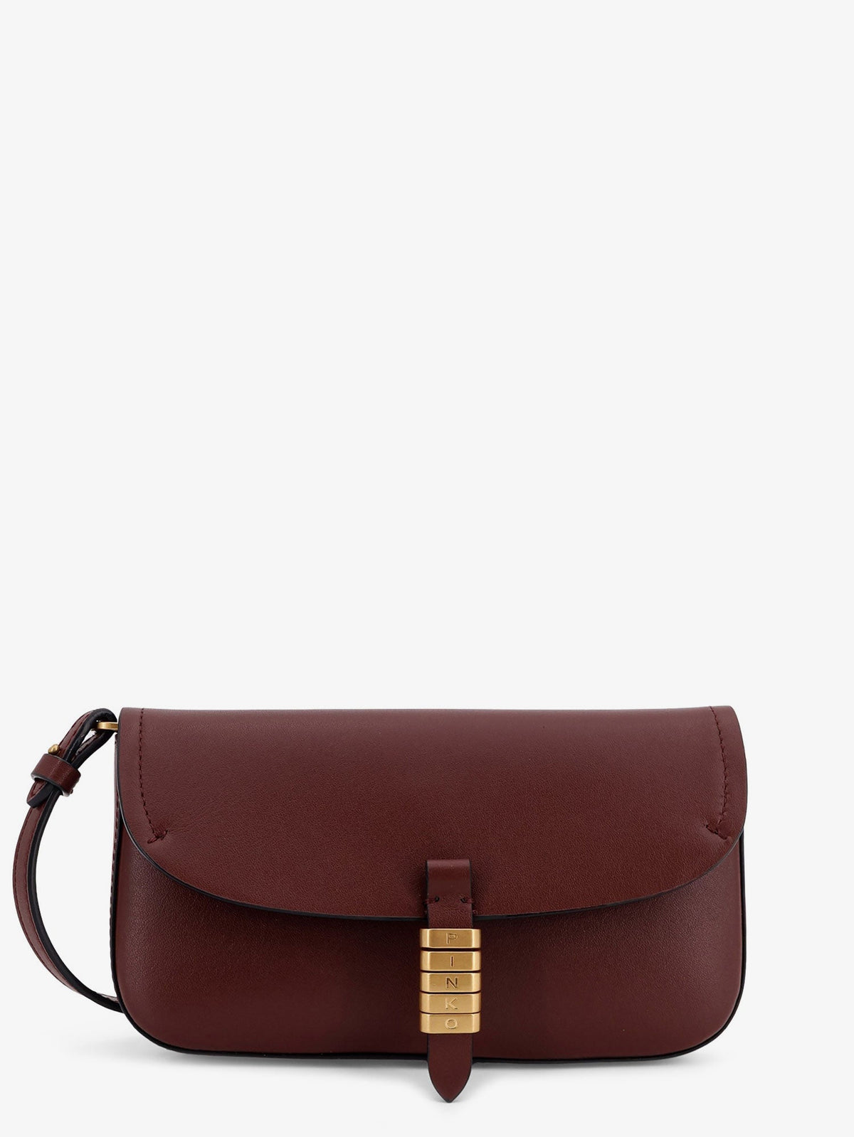 Pinko Saddle Flat leather crossbody bag - Burgundywine